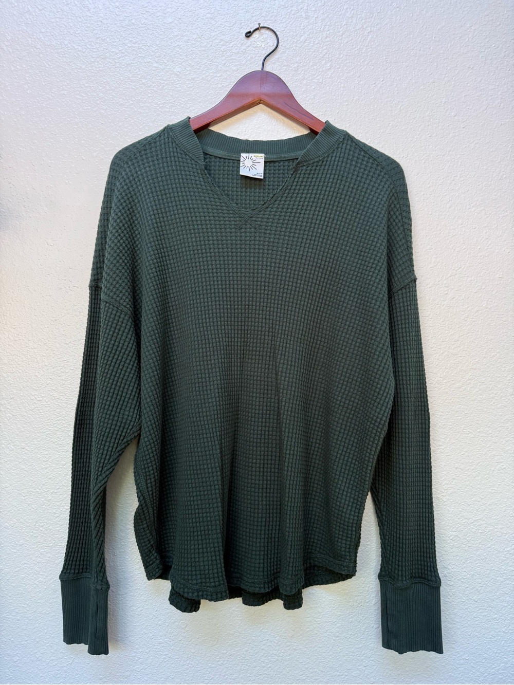 OFFLINE by Aerie Forest Green Waffle Knit V-Neck Pullover